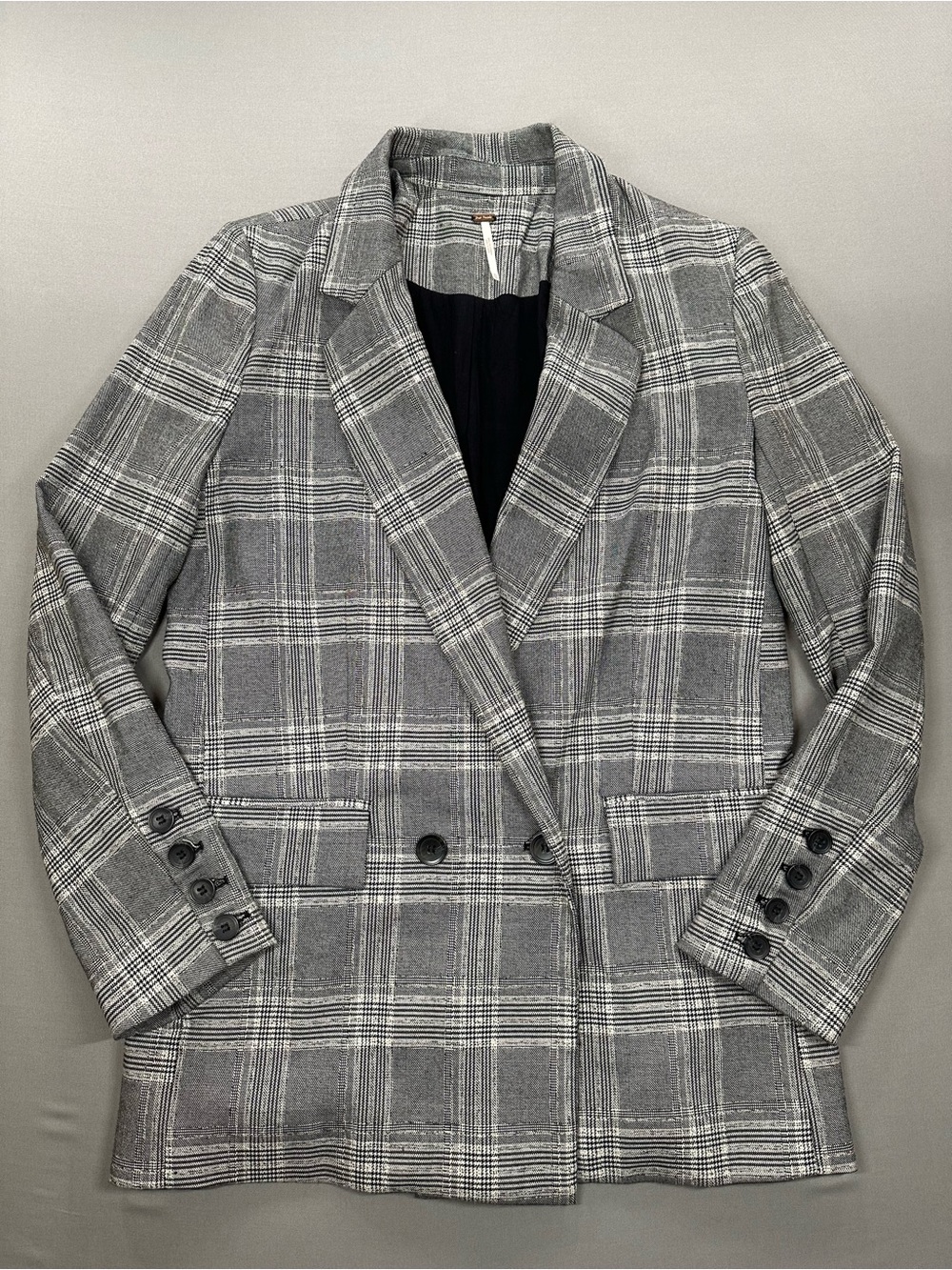 Free People Sporty Uptown Oversized Double Breasted Blazer Gray Plaid - Women XS